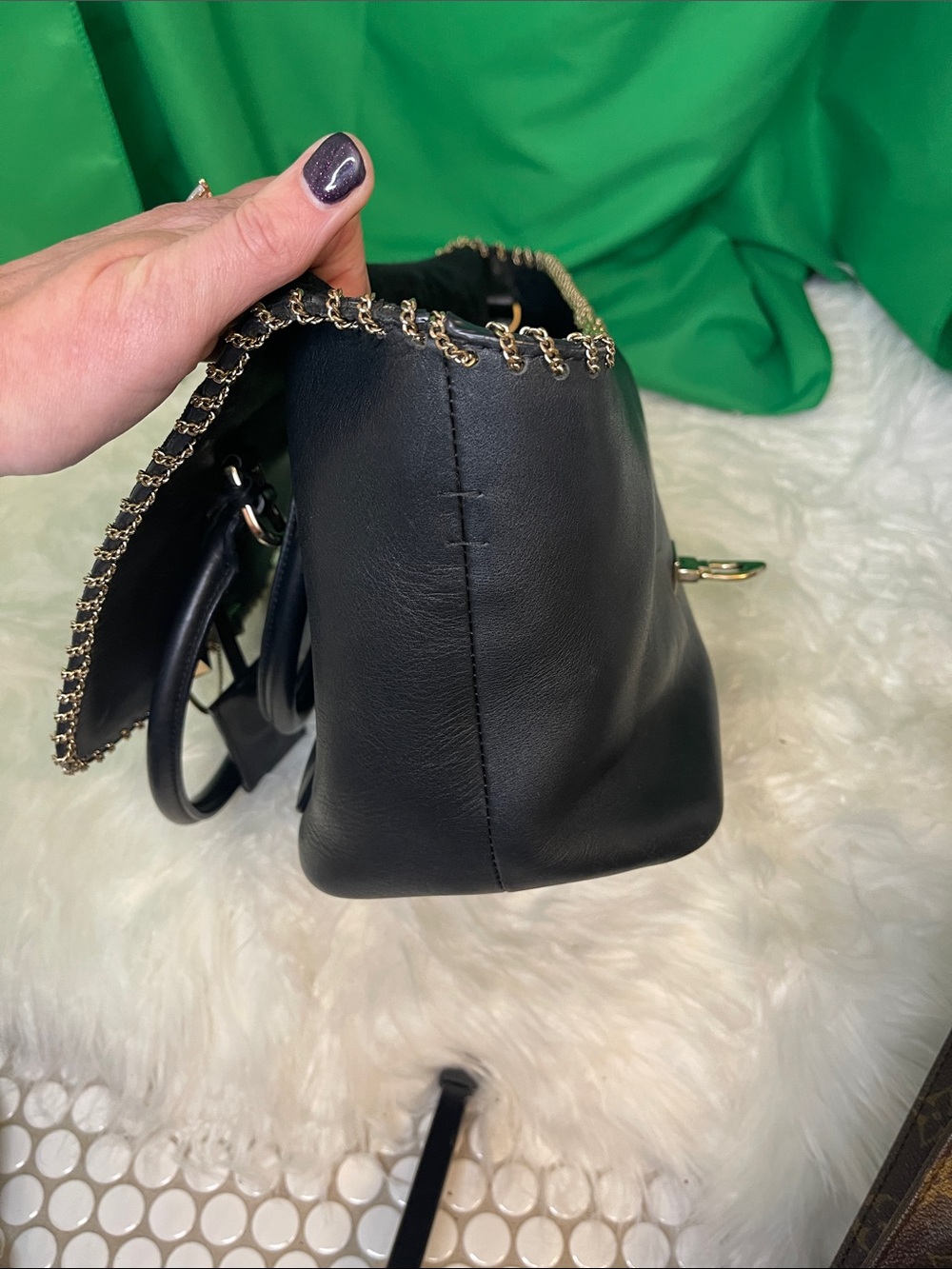 Valentino Garavani Black Leather Demilune Whipstitch Satchel Bag - Picture 14 of 16
